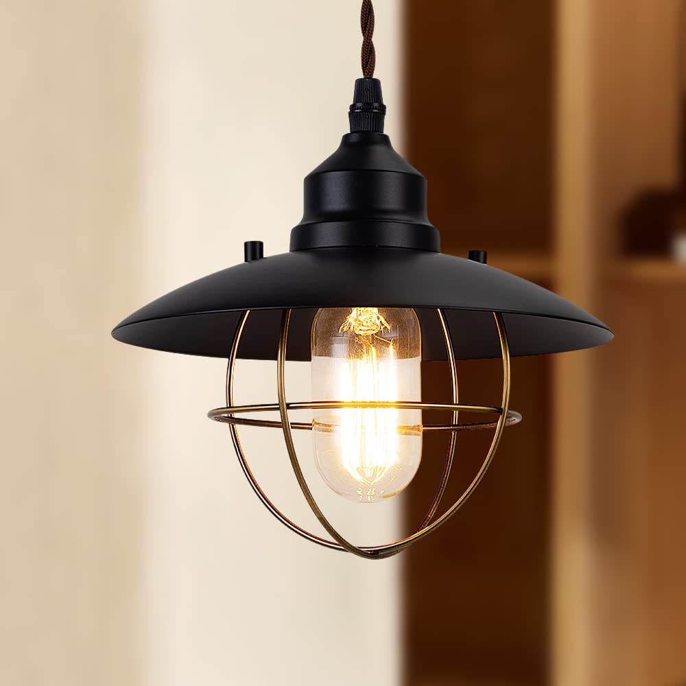 

Cerdeco PDT09B Pendant Light with a Retro Cage-Like Shade and Black Gold Exudes Dignity. E26, PSE Certified, Marine Lighting, Hanging Light, Exotic