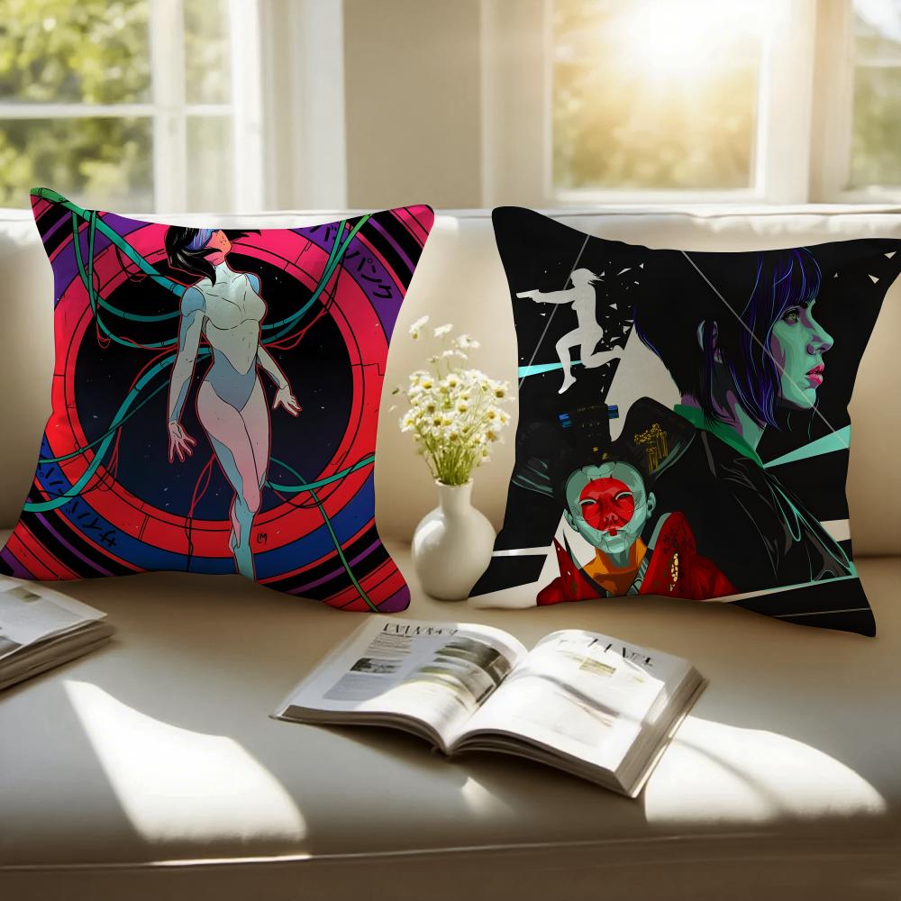 Classic Japanese Anime GGhost In The Shell Cushion Cover Pillowcase Antidustmite Invisible Zipper Short Plush Sofa Cushion