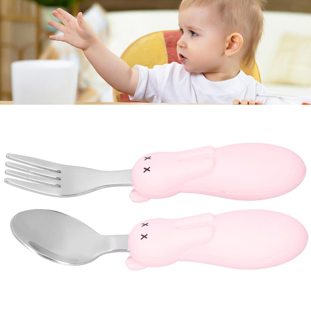 Baby Fork Spoon Set Stainless Steel Toddler Feeding Utensils Spoons Forks Tableware SetPink