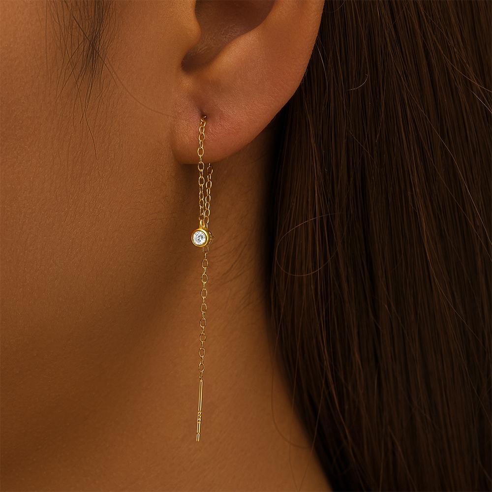 NEW Fashion Jewelry 925 Sterling Silver Long Tassel Chain Round Small Zircon Gold Plated Stud Earring Jewelry for Women