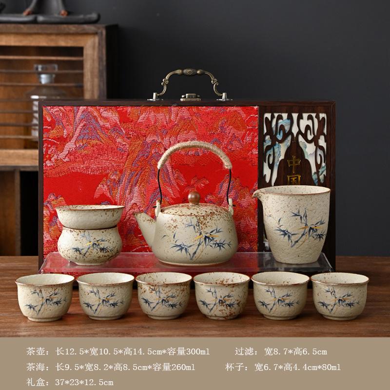Embroidery gift box, flint red tea set, complete set, teapot, beam pot, teacup gift, souvenir gift
