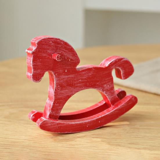 Hand-painted Wood Rocking Horse Figurine Vintage Miniature Rocking Horse Statue Home Office Living Room Desktop Decoration Ornament