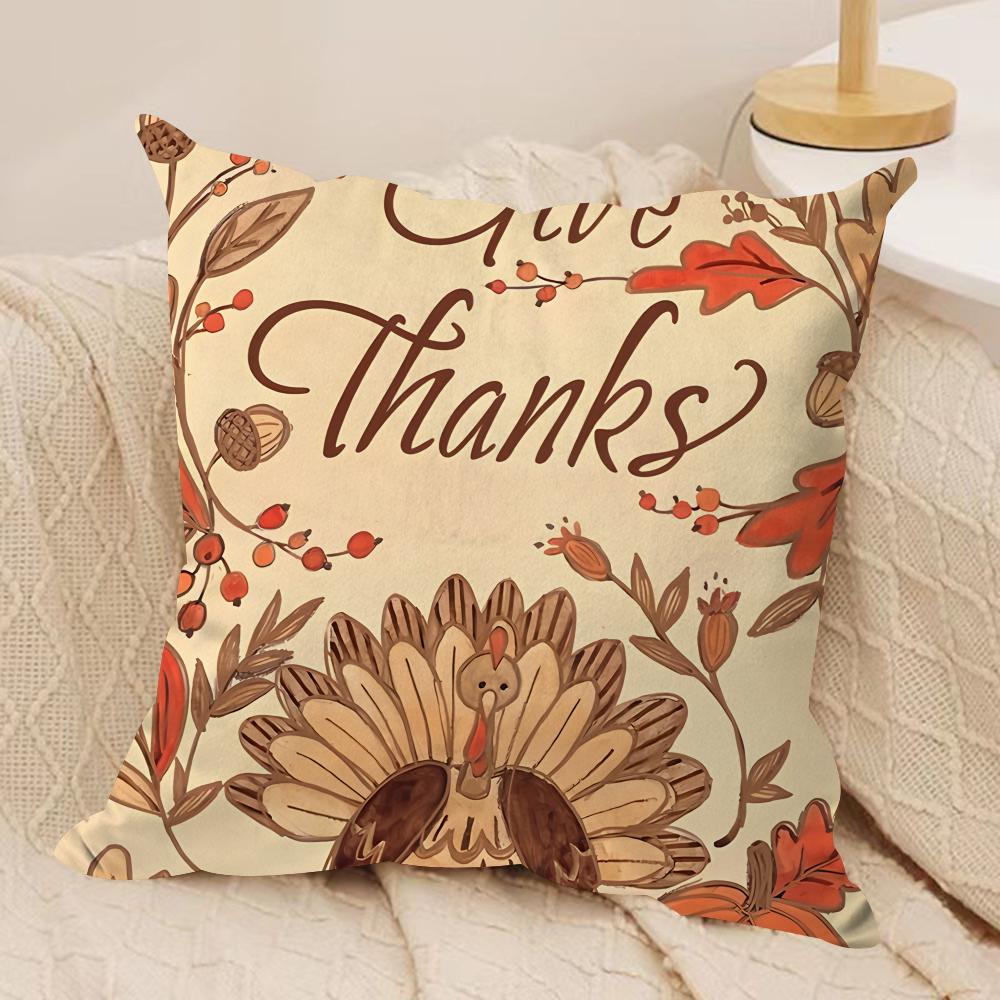 Thanksgiving Day COOL Cushion Cover Silky Short Plush Invisible Zipper Dustproof Sofa Pillow Case For Home Decor