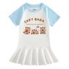 Summer Cartoon Color Block Raglan Dress for Baby Girls - Short Sleeve with Ruffled Pleated Skirt
