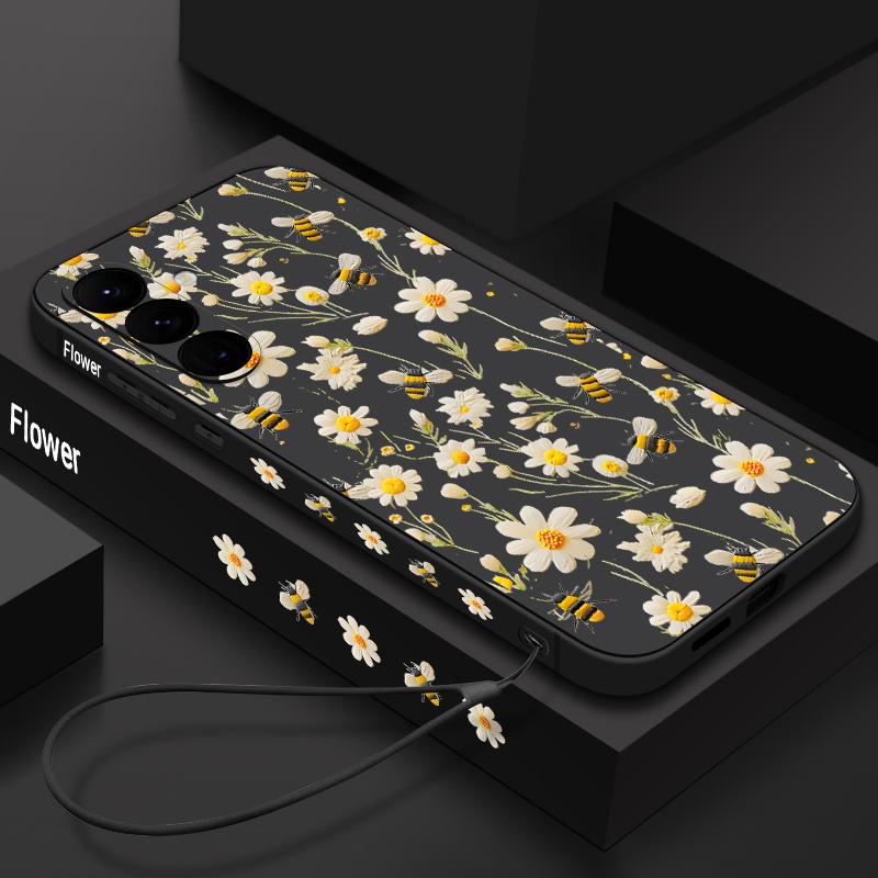 Cartoon Daisies Flowers Lanyard Case For Samsung Galaxy S25 S26 Ultra S24 S23 S22 Plus S21 FE A15 A16 A35 A36 A54 A55 A56 5G Capa
