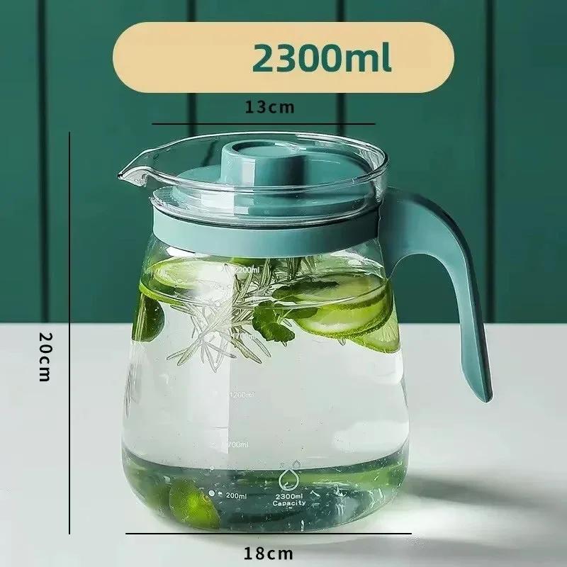 Glass Water Pitcher Ice Water Tea Pot with Lid Heat Resistant Juice Jug with Precise Scale Line Iced Coffee Milk Drinking Kettle