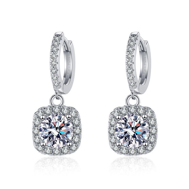 Moissanite S925 Silver Square Stud Earrings for Women - Exquisite Workmanship