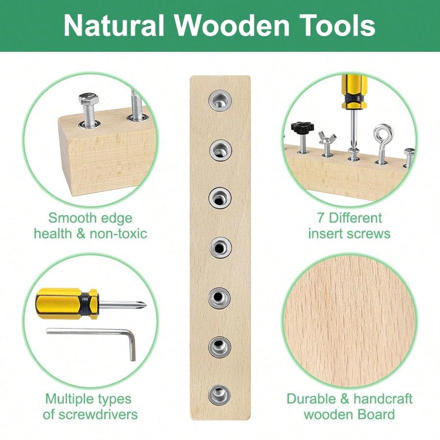 Screwdriver Board Set, WoodenToy Tool For 3 4 5 Year Old Kids, Educational Screw Board Sensory Learning Toys STEM Fine Motor Skills Toys