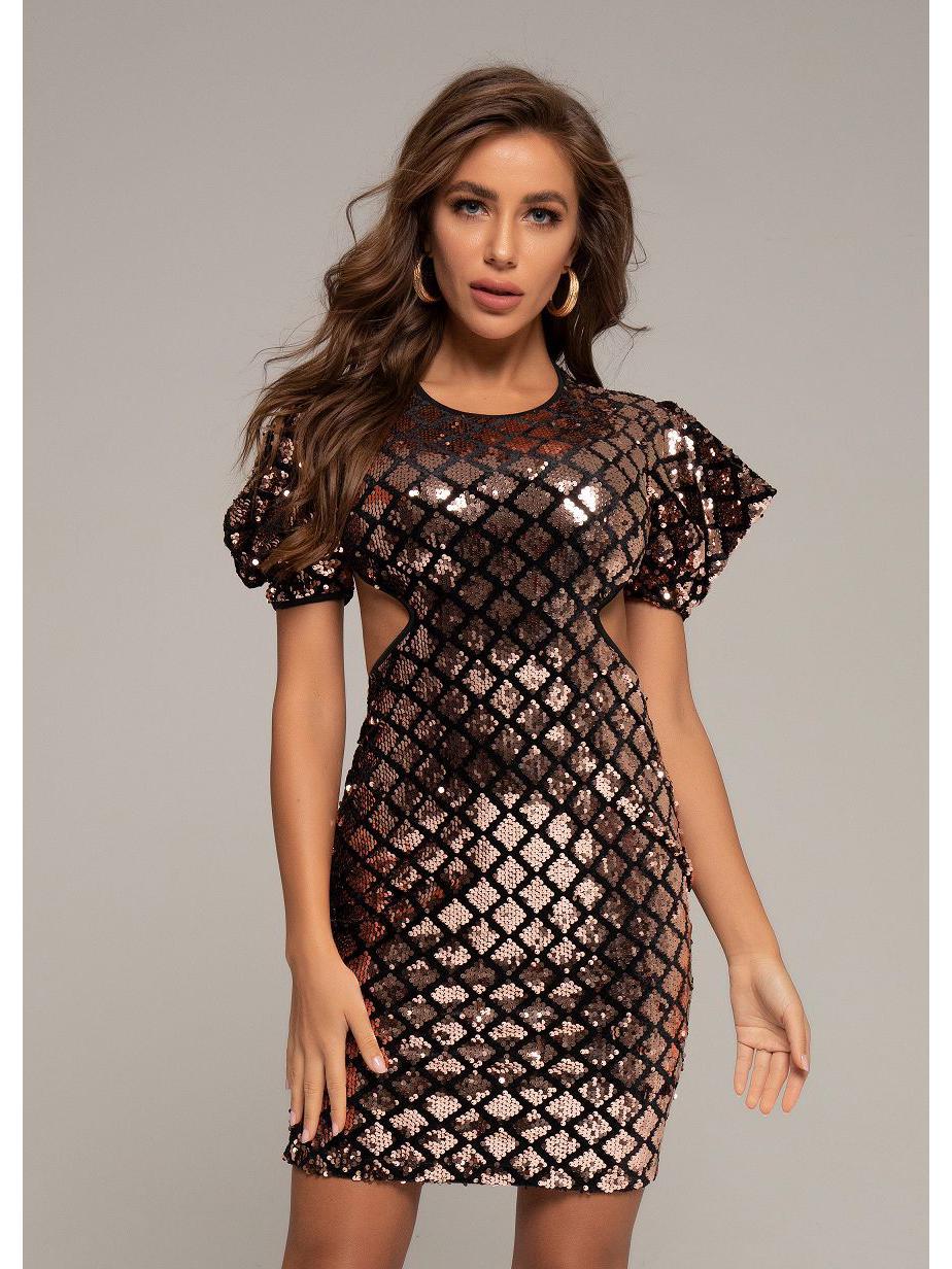 

Европейско-американское трендовое вечернее платье бодикон с пайетками, квадратным вырезом и открытой спиной M чёрный