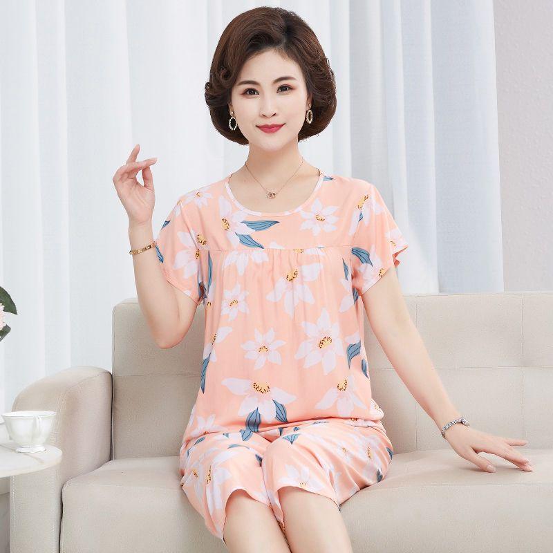 

Женские пижамы с короткими рукавами, летние для среднего и пожилого возраста, весенние и осенние стили, можно носить снаружи как комплект домашней одежды 3XL