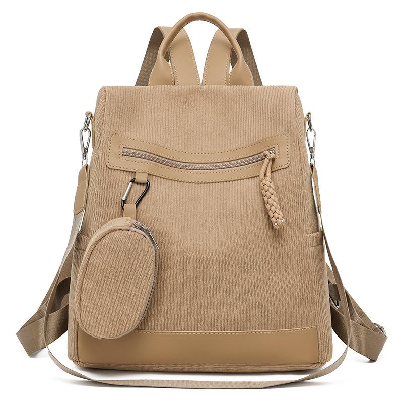 Вельветовый рюкзак женский многофункциональный наплечный рюкзак большой вместимости хаки