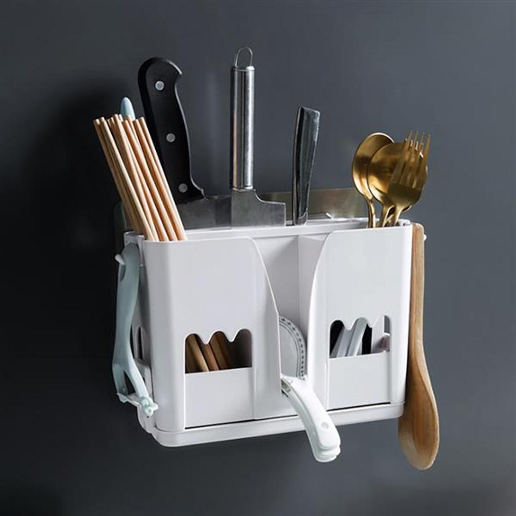 Adhesive Multi-Knife Holder (White) / Water-Draining Knife Block