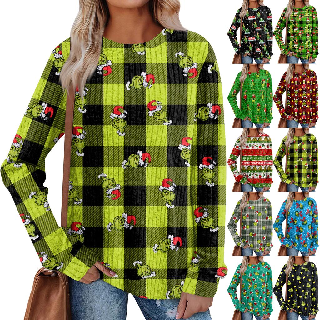 Women's Printed Lightweight Brushed-Cotton Round Neck Top