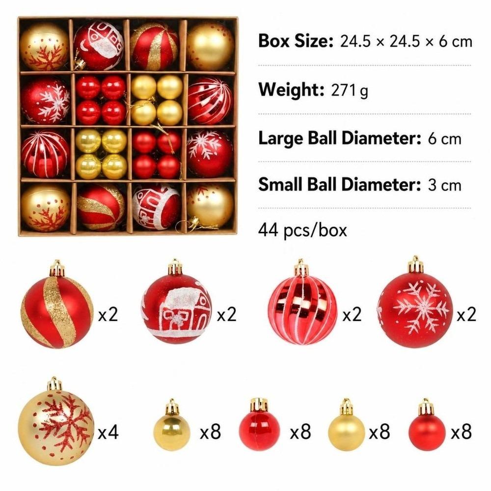 44Pcs/Set Shiny Christmas Ball 6/3CM Xmas Baubles Durable Xmas Ornament Ball  Home