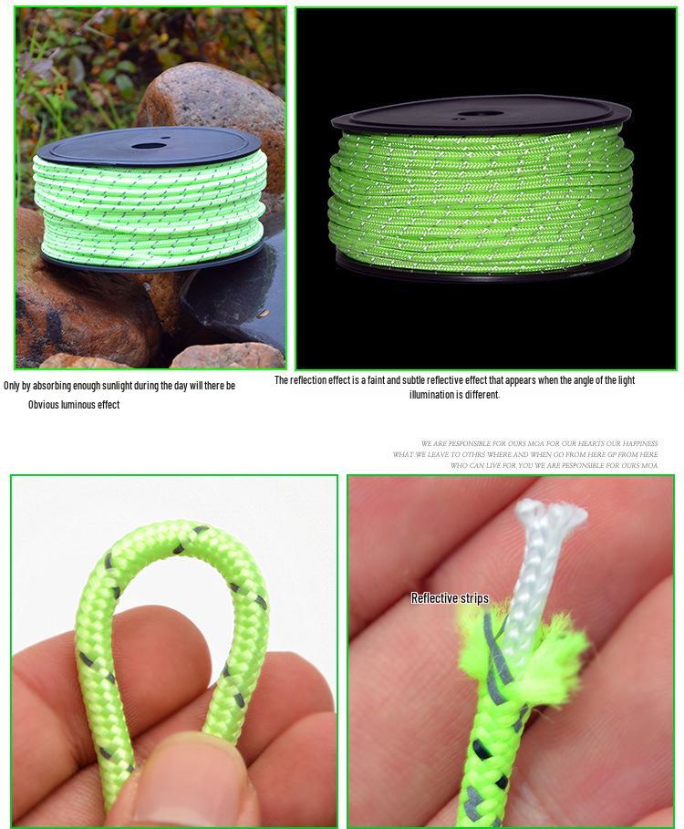 Luminous & Reflective 5mm Windproof Outdoor Camping Rope with Ground Anchors, 50m