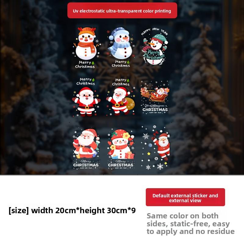 Santa Claus Decorative Electrostatic Glass Door Stickers Shopping Mall Window Decorations Reindeer Snowman Stickers