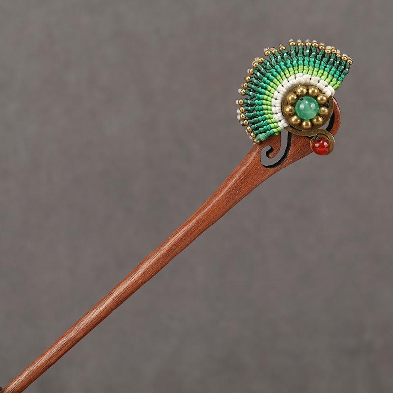 

Red sandalwood hairpin, retro Nepalese exotic style woven wooden hairpin, simple disc hair, ethnic style Hanfu headdress for women