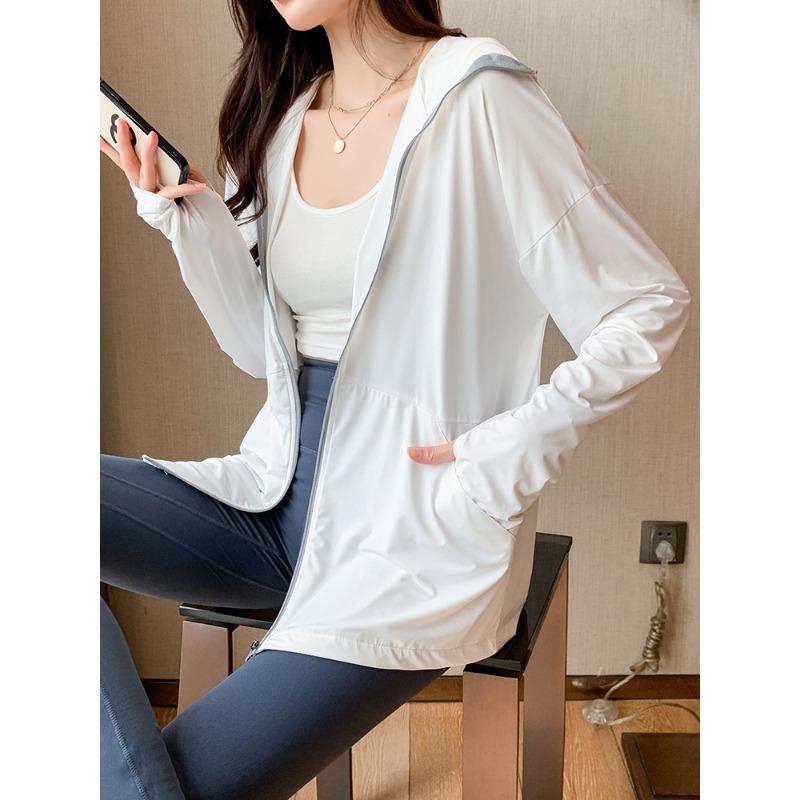 Women's Summer Ice Silk Sun Protection Jacket UPF50 Lightweight Anti-UV Hooded Coat