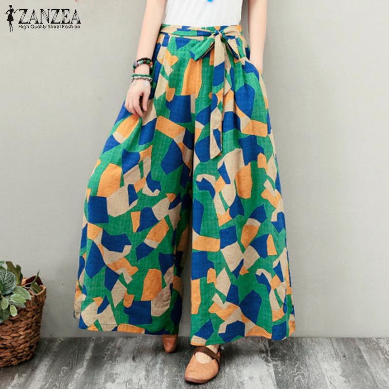 ZANZEA Estate Casual Floreale Stampato Pantaloni a Gambe Larghe Donna  Cintura Culotte Pantaloni Larghi acquista in modo economico — spedizione  gratuita, recensioni reali con foto — Joom