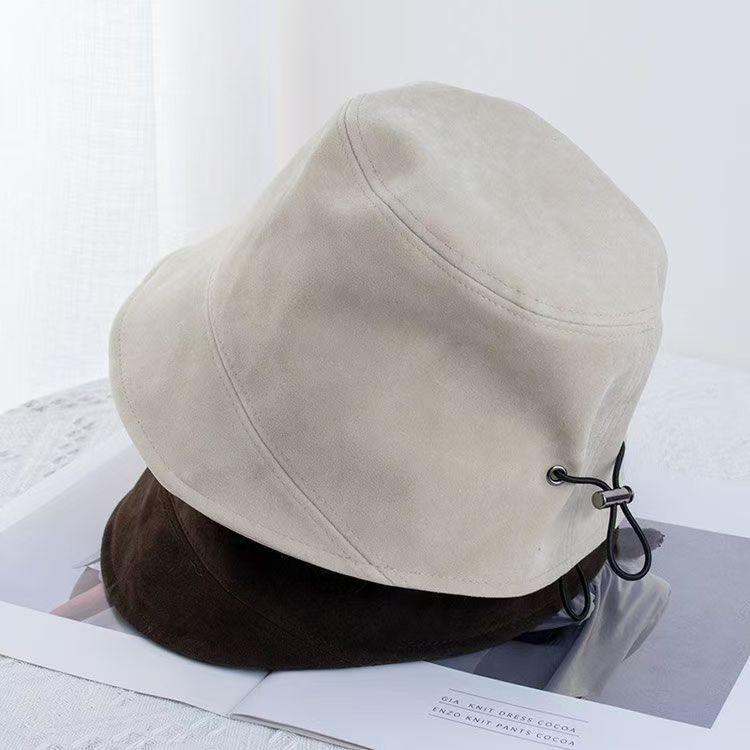 Women's Suede Bucket Hat - Solid Color, Versatile, Large Fit, Face-Covering