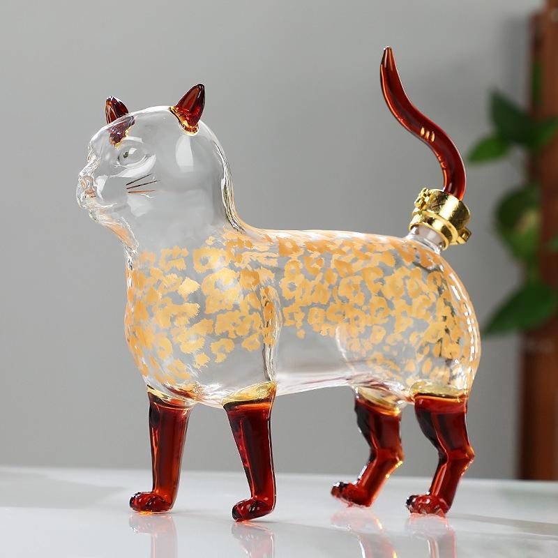 Funny 1000ML Cat Whiskey Decanter,Glass Liquor Bottle,Cute Animal Shape Scotch Bourbon Barware Gift for Party Home Bar Decor