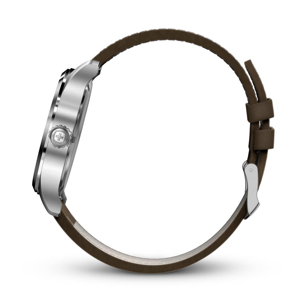 WENGER TERRAGRAPH Watch Stainless Steel Case White Dial Brown Leather Strap Quartz 100m Water Resistant Analog Men's (316L) [] 01.0541.120