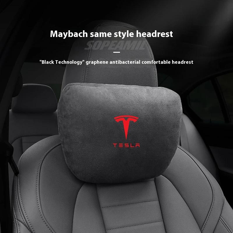 Suede Car Headrest Neck Support Seat Lumbar cushion Soft Neck Pillow Pad For Tesla Model 3 Model Y Model S Model X Accessories