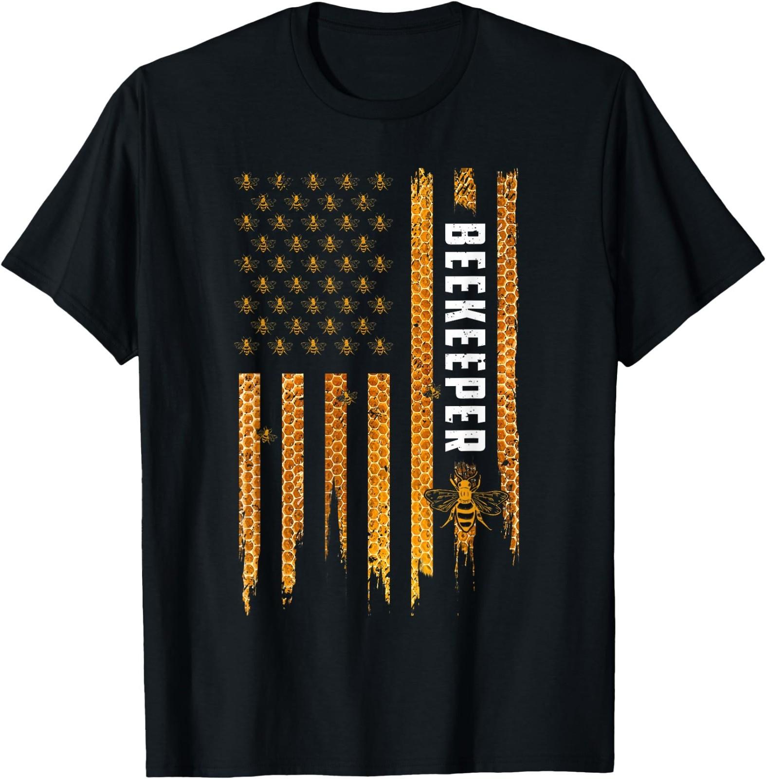Beekeeping American Flag Honeycomb Honey Bees Beekeeper T-Shirt XXXXL
