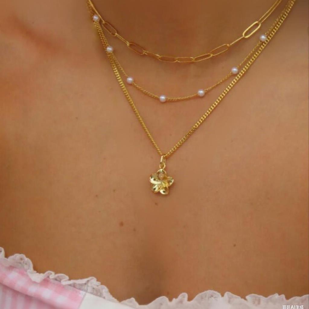 European Ocean Style Faux Pearl Clavicle Chain, Multi-layer Stackable Necklace with Starfish & Shell Pendants
