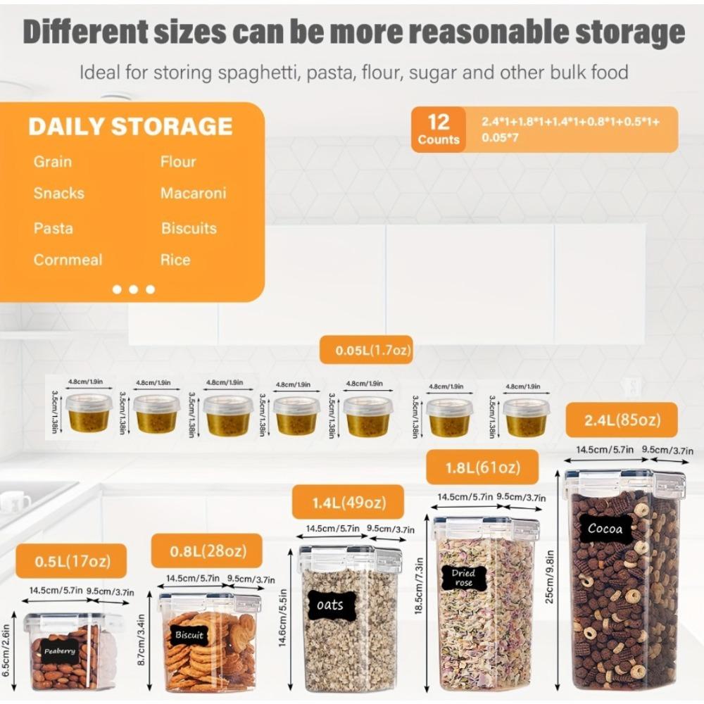 

12-Piece Food Storage Containers with Lids, Plastic Kitchen Pantry Organizers for Dry Goods Flour Sugar