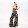Spring Summer Pure Cotton Unique Print Relax Wide Leg Casual Cargo Denim Pants For Ladies Casual Pants Oversize Denim Trousers