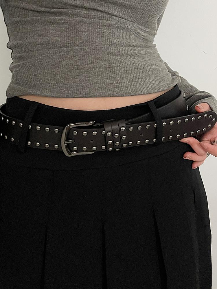 2026 New Women Belt Women's Jeans Tie-in Ladies' Belt Fashion Personality Rivet Belt Senior Black Fashion
