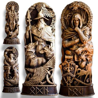 Viking Reçine Koleksiyonluk - Thor Mitolojisi Heykeli, Antik Ahşap Efektli Heykel, İskandinav Dekor Eseri Yunan mitolojisi