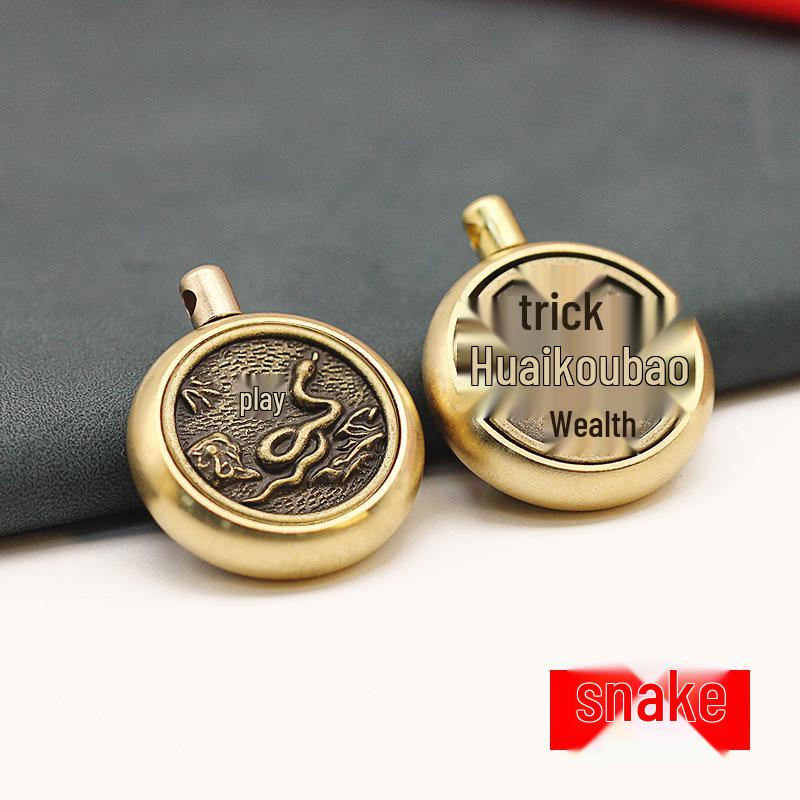 Rotating Brass Zodiac Signs Vermilion Gourd Keychain for Wealth & Treasures