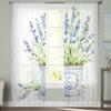 Maceta Flores Moradas Acuarela Cortinas de Tul para Sala de Estar Cocina Cortina Voile Transparente Paneles de Ventana para Dormitorio