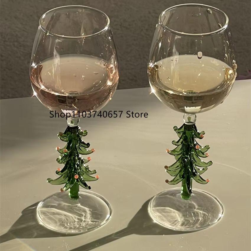 Colorful Christmas Tree Decoration Tall Glass Creative Home Cocktail Cup Korean Style Ins Style Christmas Series Red Wine Glass