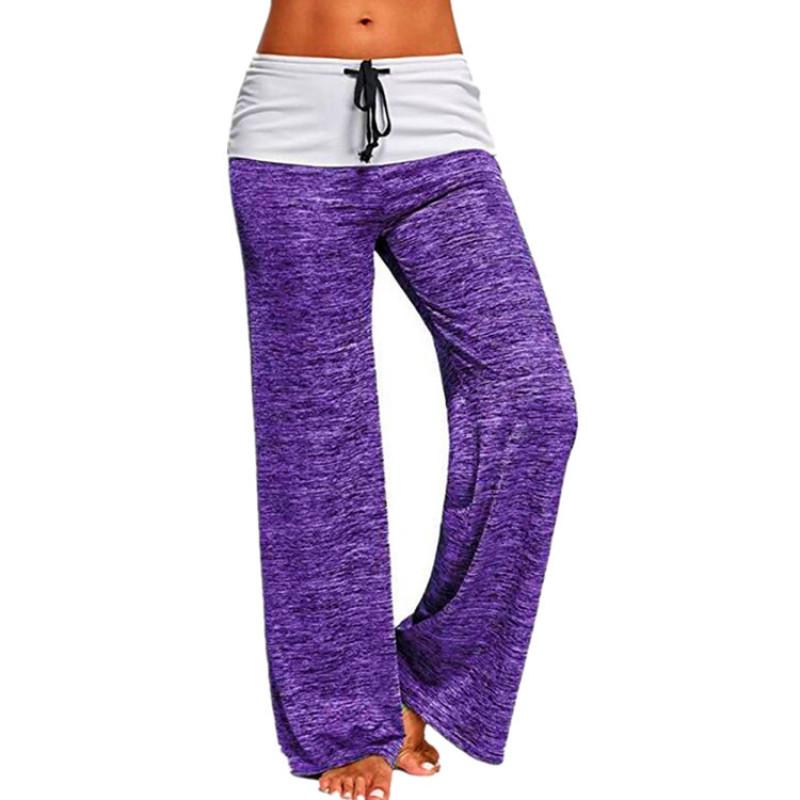Hot Dames Kleurblok Wijde Pijpen Yoga Broek Midden Taille Losse Lange Broek Hofbroek Dames Sportbroek Trekkoordbroek