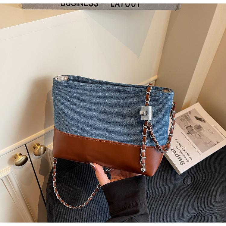 Denim bag women's autumn and winter versatile chain messenger bag niche high-end bucket bag