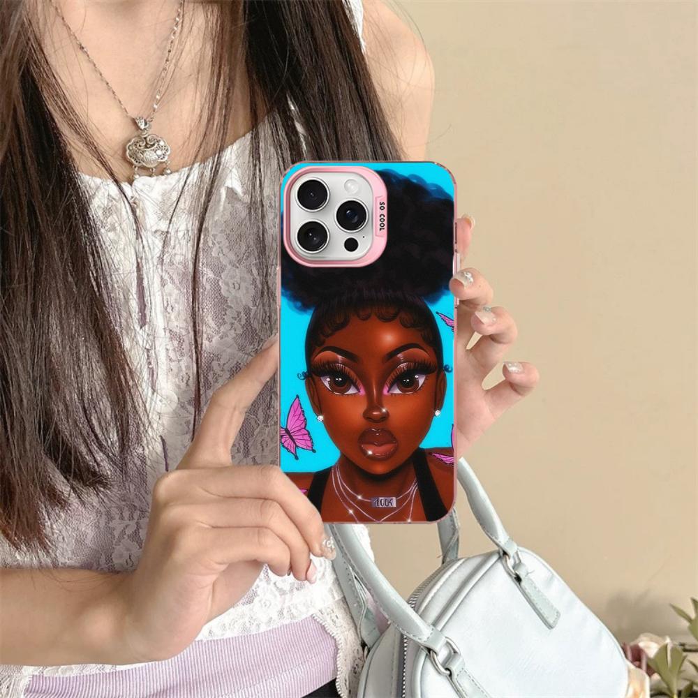 Afro Girls Art Phone Case For iPhone 16 15 14 13 12 11 Pro Max X XR XSMAX 8 7 Plus Matte Shockproof Back Cover