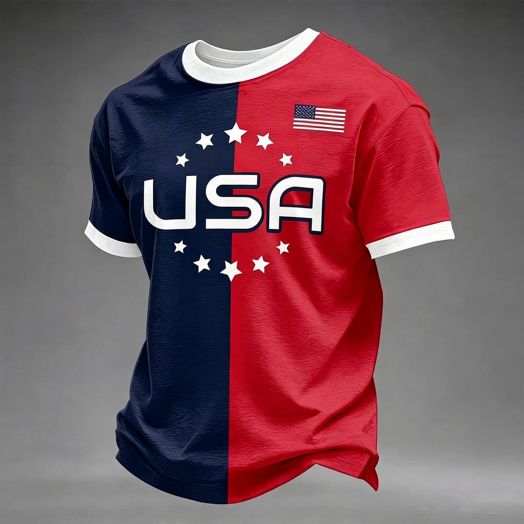 Men's Casual Lightweight Breathable Short Sleeve Crew Neck T Shirt with Graphic Print USA Design for Everyday Wear