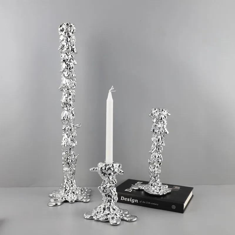 Modern Minimalist Electroplated Silver Resin Candle Holder, Centerpiece of Living Room Dining Table, Home Decoration Ornament