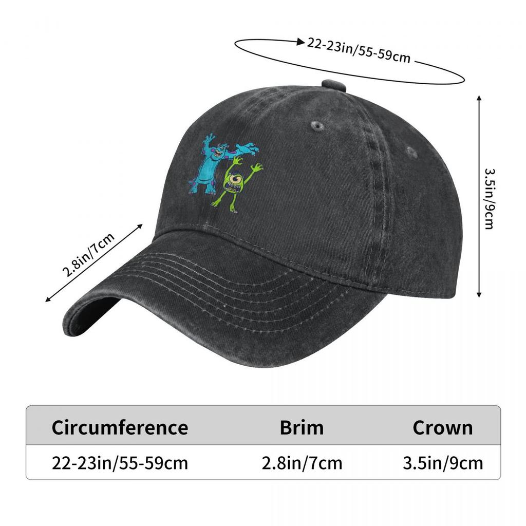 Vintage Monsters University Sulley And Mike Baseball Caps for Men Women Distressed Cotton Sun Cap Outdoor Summer Hats Cap