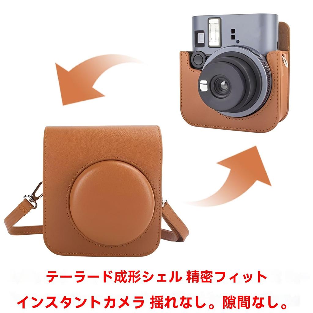 Protective camera case for Fuji Instax Mini 41 instant with photo pocket and adjustable shoulder compact and portable camera, strap, (Brown)