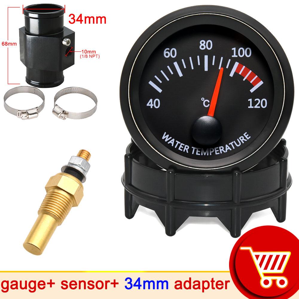 12v 52mm Car Water Temperature Gauge 40~120 ℃ With Water Temp Sensor 10mm Water Temp Joint Pipe 1/8NPT Sensor Adapter Car Racing