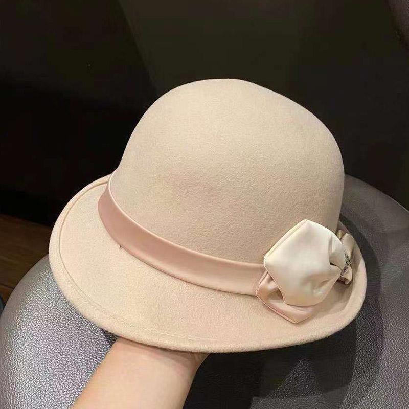 Elegant Rolling Eaves Fedoras Hat Women New Ribbon Winter Uxury Designer Hat Woolen Cloth Small Basin Cap Sombreros De Mujer
