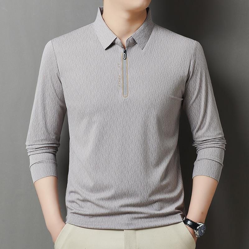 Men'S Long-Sleeved Polo Shirt Lapel T-Shirt Light Luxury Casual Anti-Wrinkle Dry Skin-Friendly Business Breathable Versatile Top