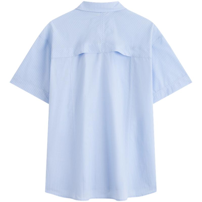 Calvin Klein Retro Letter Label Patch Pocket Striped Loose Short Sleeve Shirt Men shirts Blue J325769