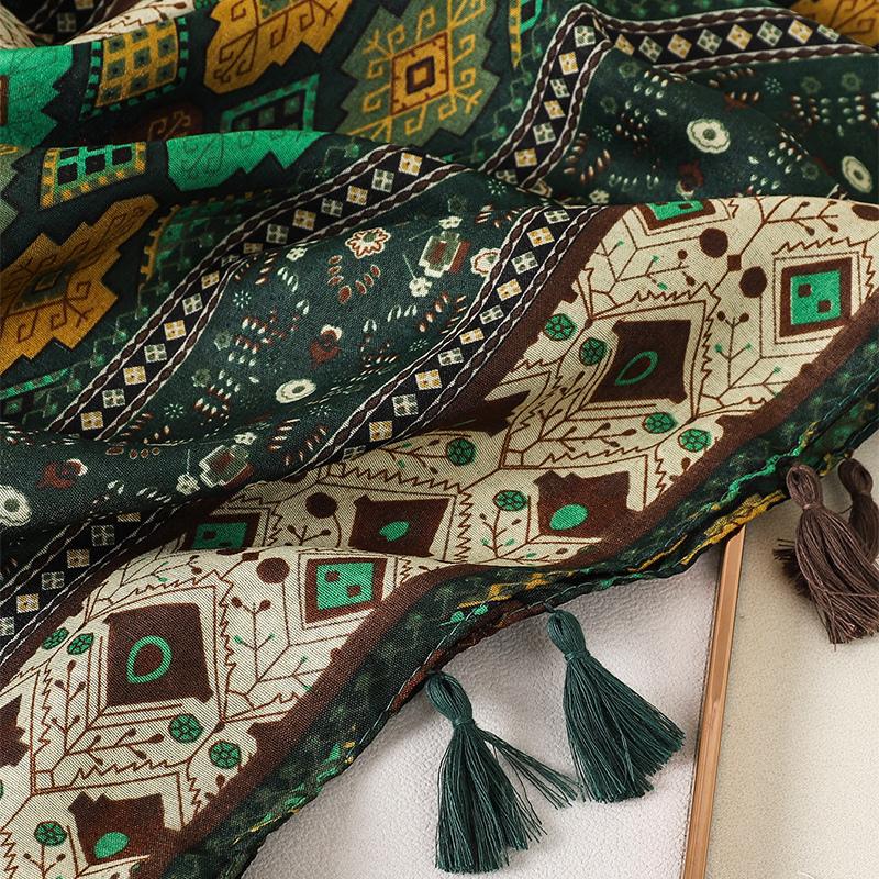 Fashion Luxury Green Ladies Speckle Women Scarf Female Long Shawl Tassel Four Seasons Versatile Floral Muslim Hijab