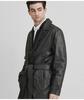 Handgjord Mode Formell Original lammskinn Läder Svart Lång Trenchcoat Kappa