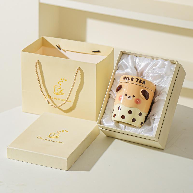 Cute Mug Couple Straw Cup with Lid Cup Gift Box Ceramic Cup Souvenir Birthday Gift Girl Practical